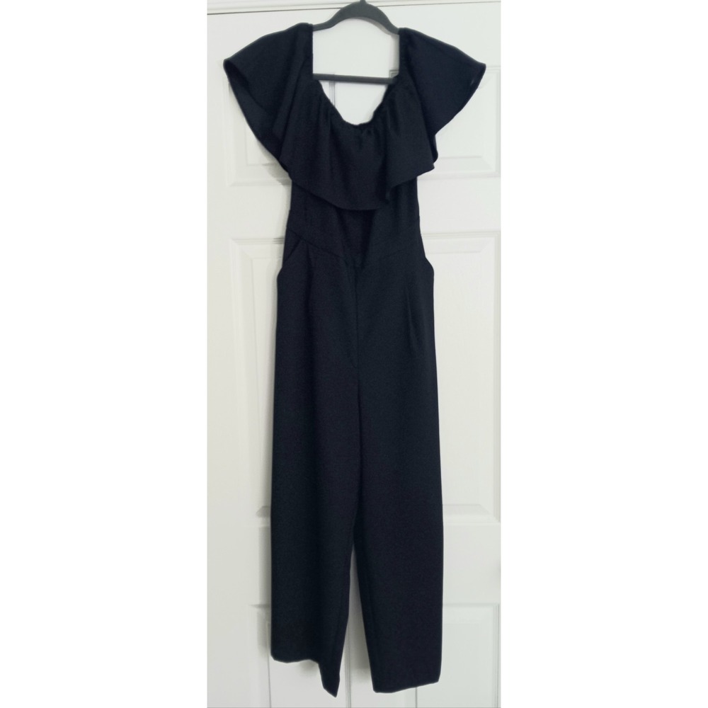 Banana Republic Jumpsuit Women's Size 4 Blue Ruffled Shoulder Wide Leg Pre-owned